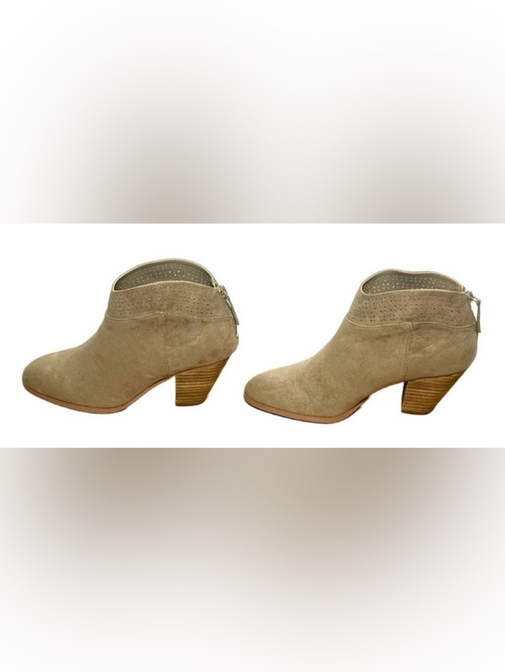 NWT Violet & Red Jackson Lazer Cut Topline Faux Suede Bootie in Taupe Size 7M